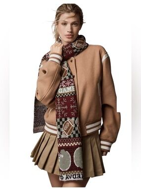 Anthropologie Game Day Football Knit Scarf Fair Isle Red Green NWT Cozy Tailgate